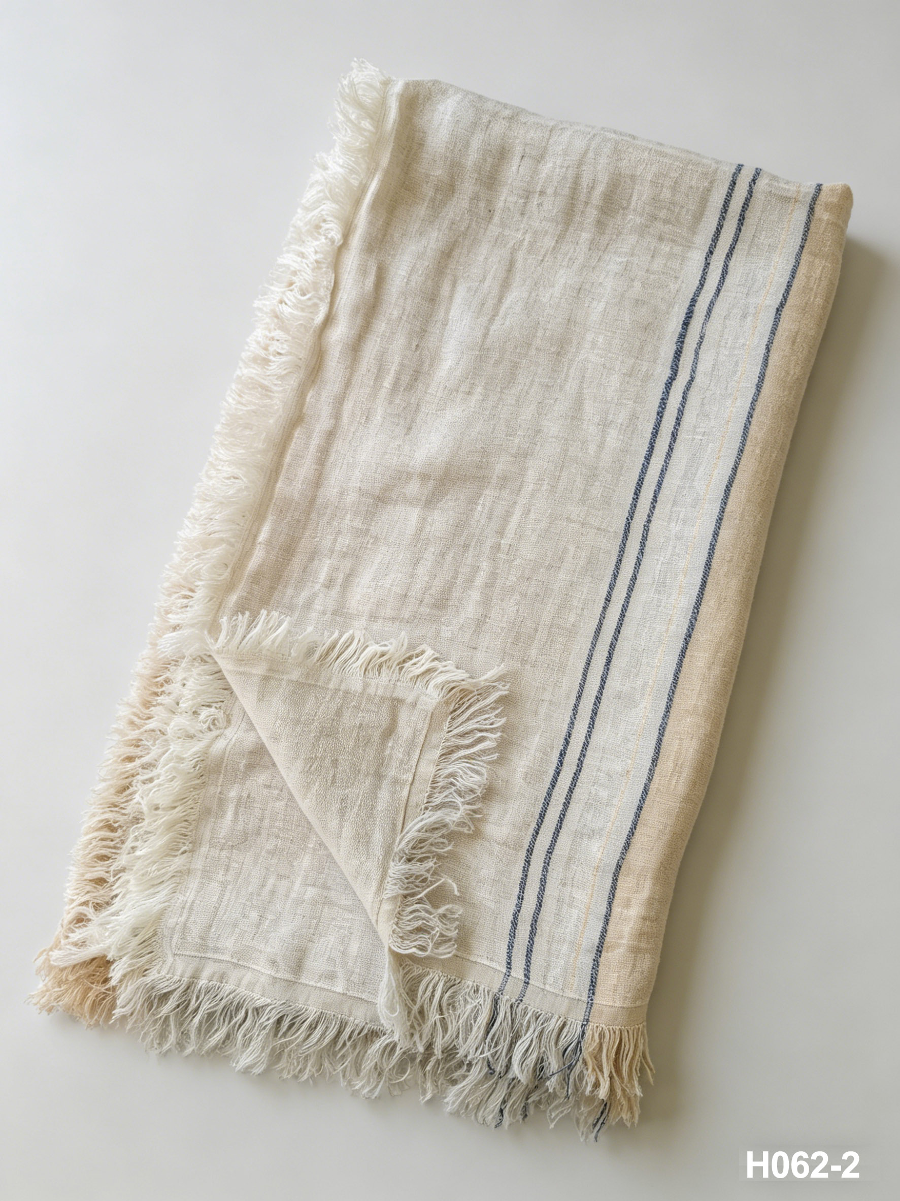 H062-2 Terracotta Horizon Linen Throw | Lightweight Coastal Stripe Throw for Sofa & Living Room