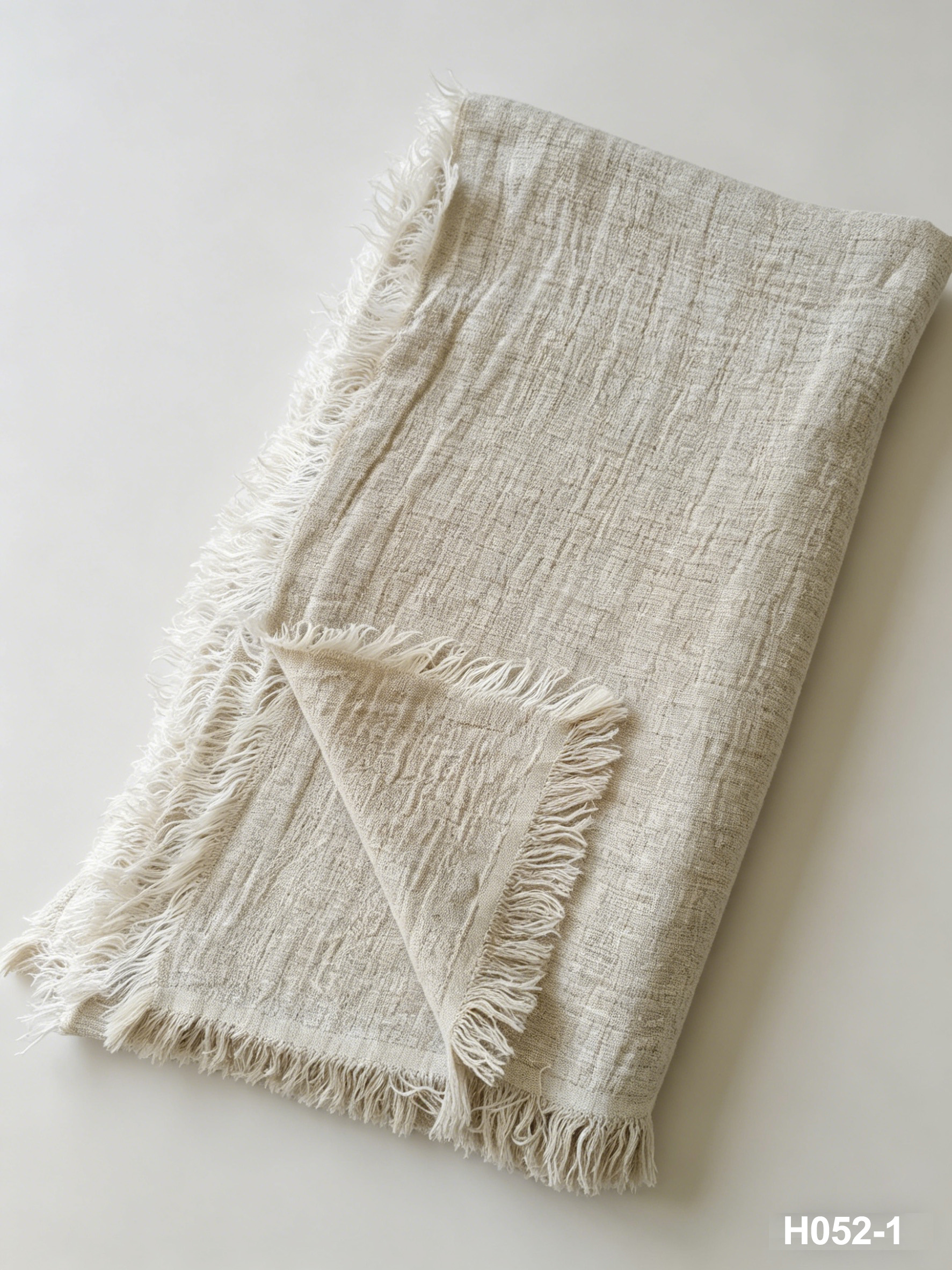 H052-1 Natural Oat Linen Throw | 405GSM Double Layer Coastal Throw for Sofa & Living Room