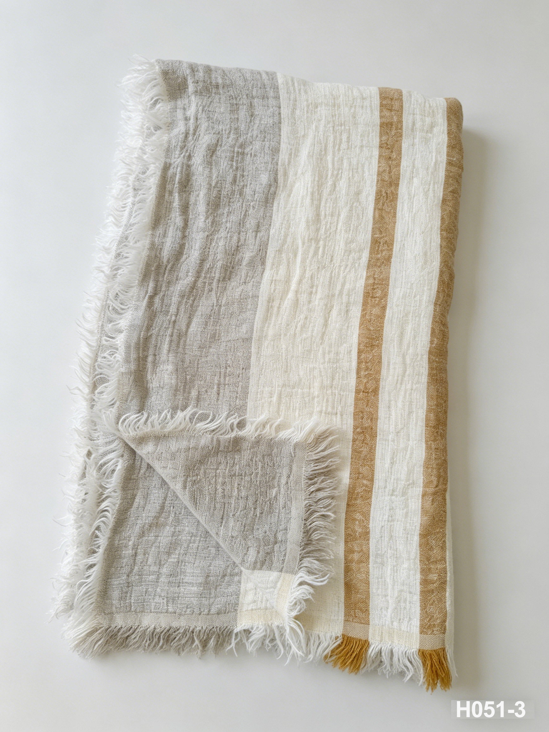 H051-3 Sunset Stripes Linen Throw | 405GSM Double Layer Coastal Throw for Sofa & Living Room