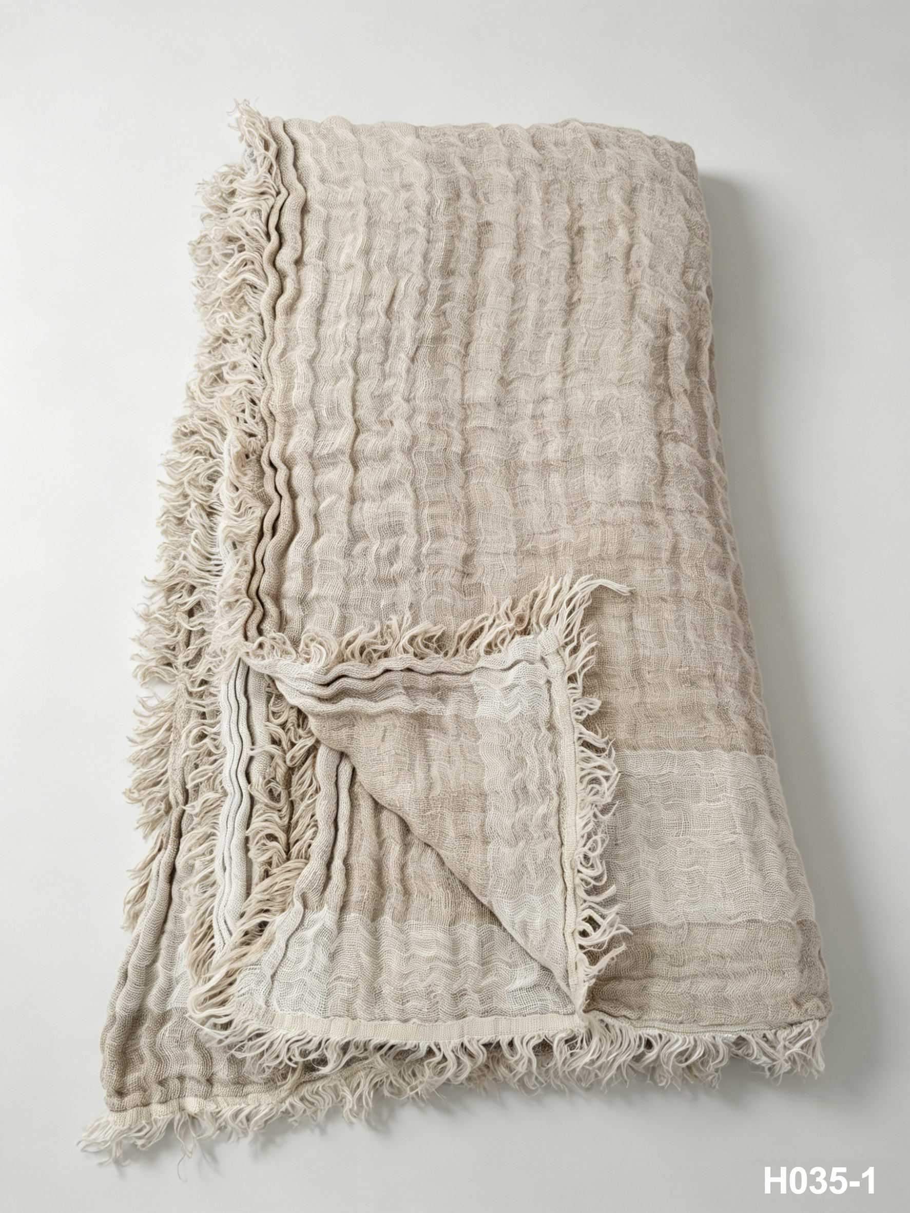 H035-1 Linen Edge Gauze Throw | Washed Coastal Throw for Sofa & Living Room