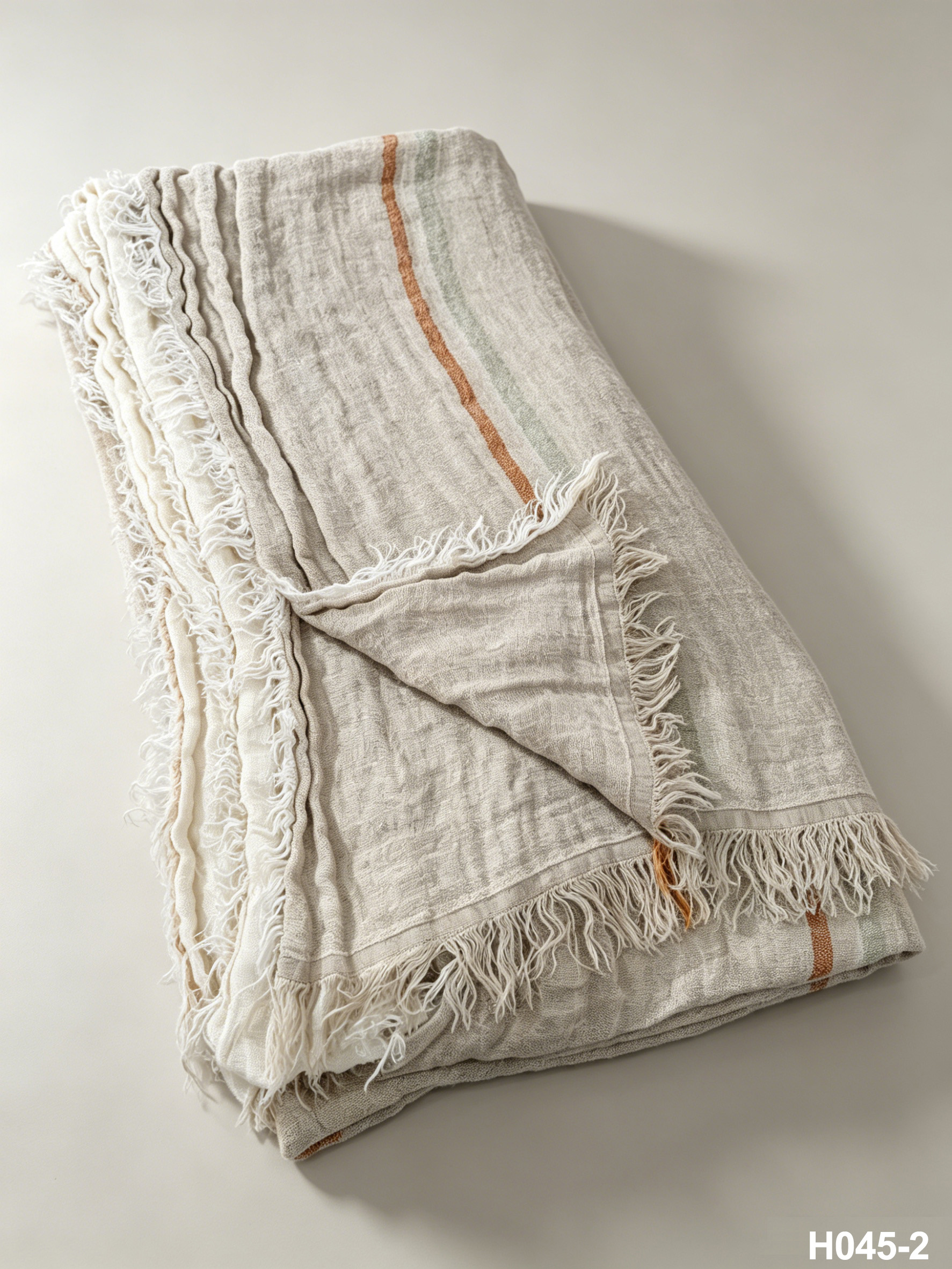 H045-2 Sand Stripe Gauze Throw | Washed Coastal Throw for Sofa & Living Room