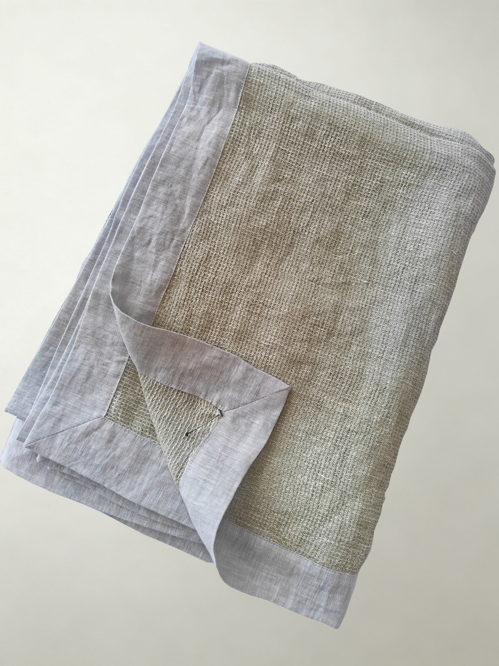180gsm Natural Washed Sage Green Linen Waffle Blanket | OEKO-TEX & European Flax Certified