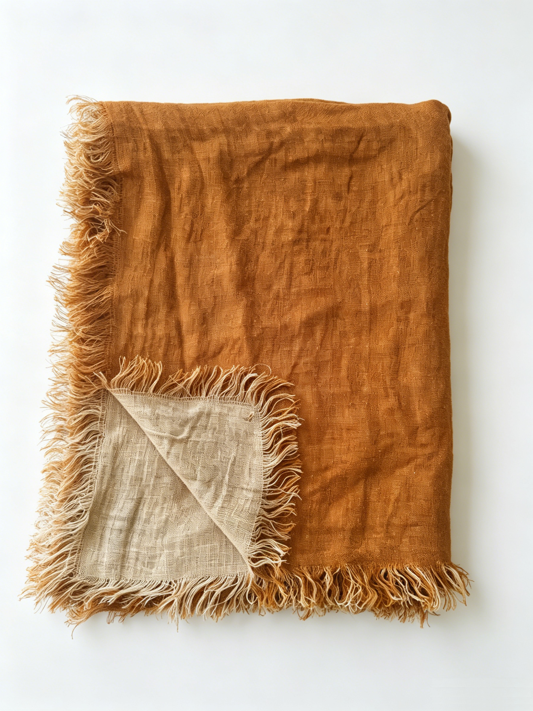 190gsm Caramel Washed Double Layer Linen Throw with Fringe | OEKO-TEX & European Flax Certified