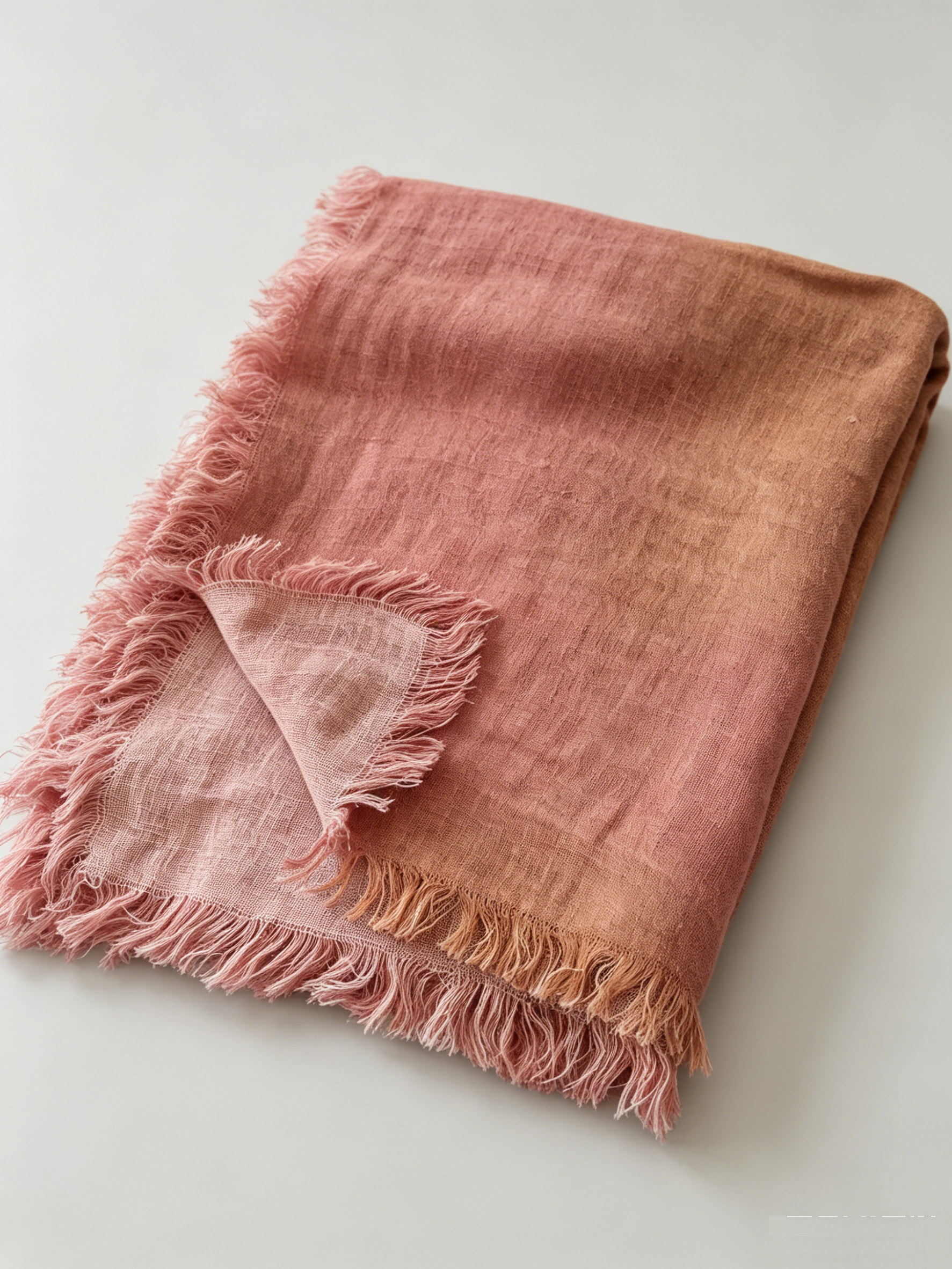 190gsm Dusty Rose Washed Double Layer Linen Throw with Fringe | OEKO-TEX & European Flax Certified