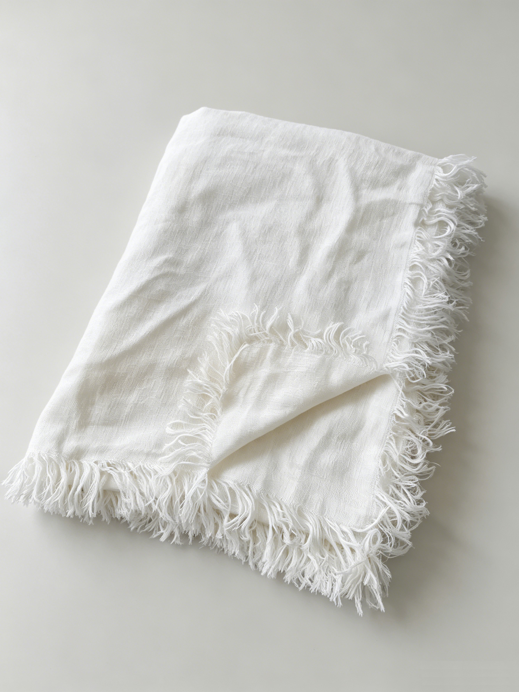 190gsm Natural Bleached White Double Layer Linen Throw with Fringe | OEKO‑TEX & European Flax Certified