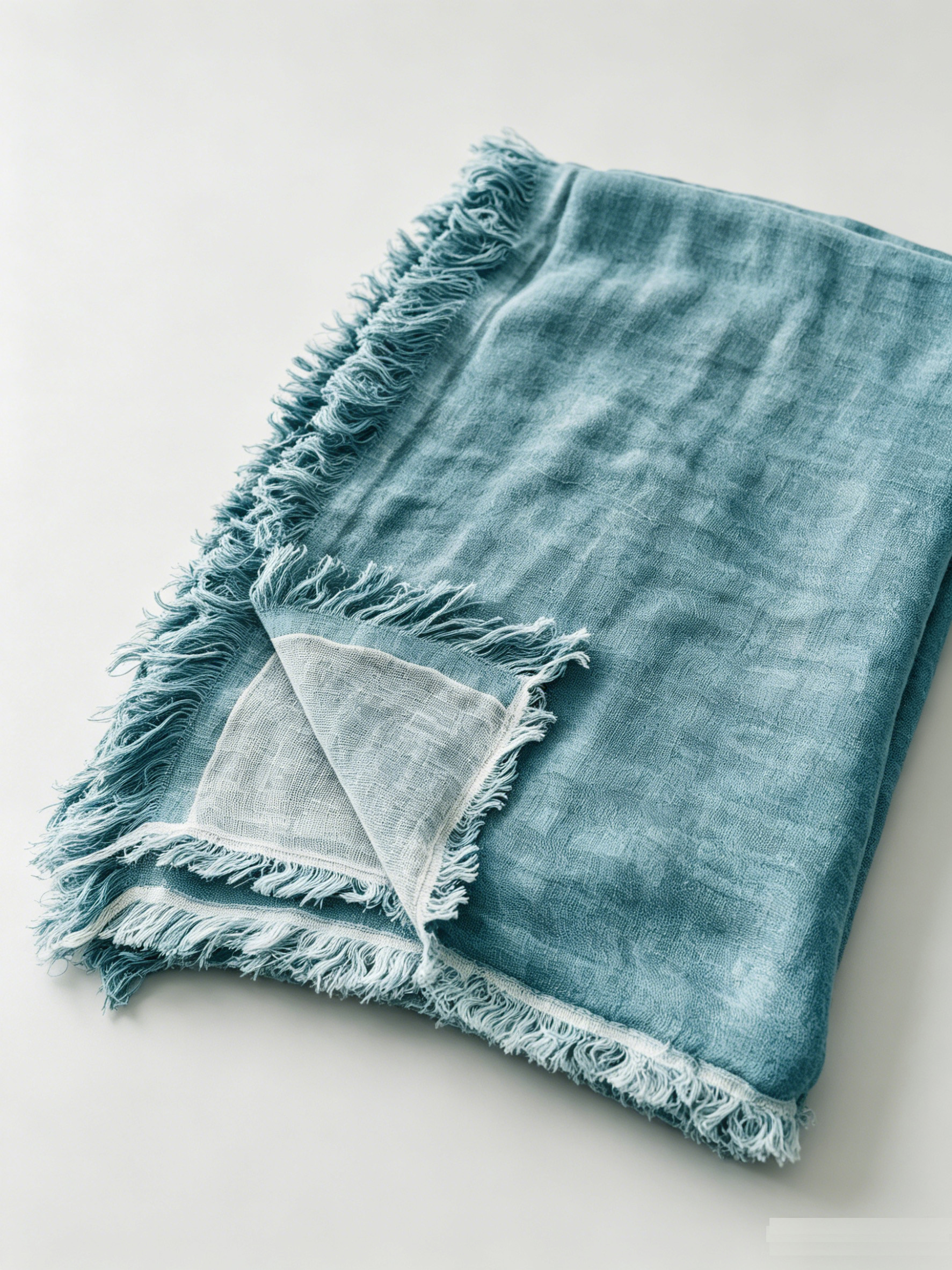 190gsm Lake Blue Double Layer Linen Throw with Fringe | OEKO‑TEX & European Flax Certified