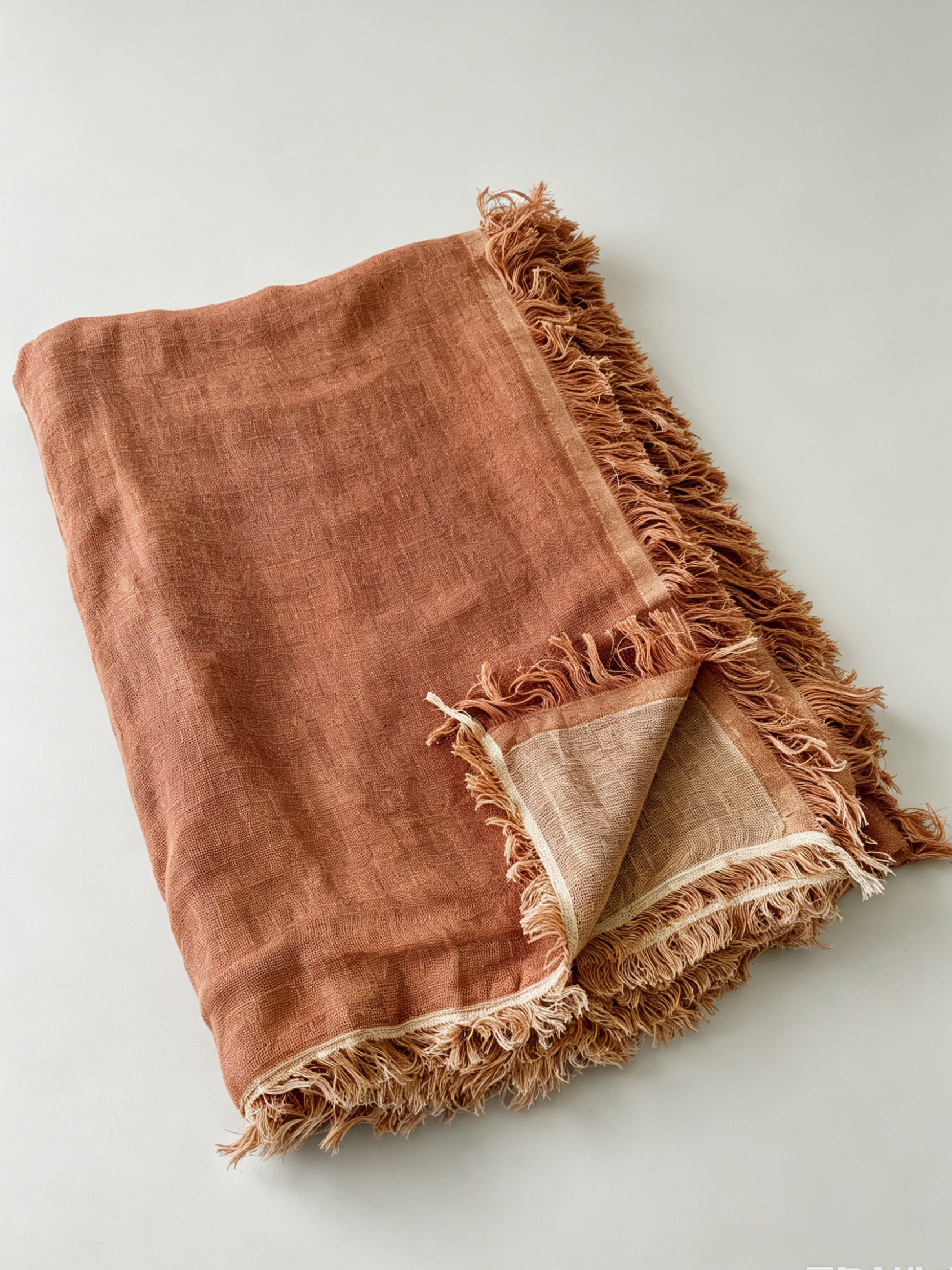 190gsm Vintage Rust Red Brown Double Layer Linen Throw with Fringe | OEKO‑TEX & European Flax Certified