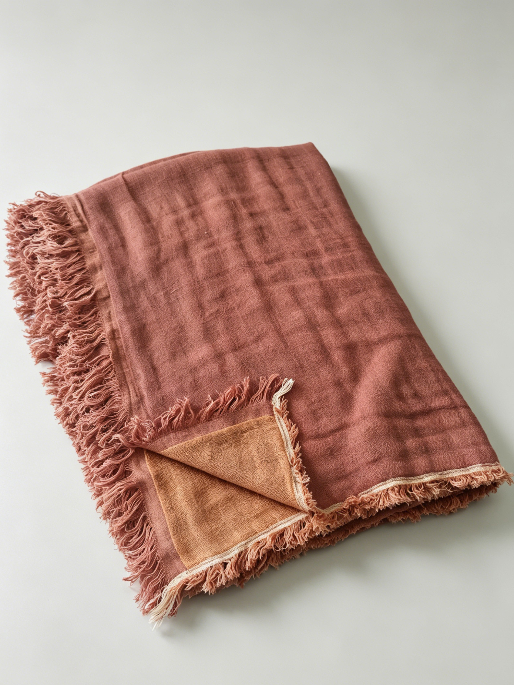 190gsm Vintage Cocoa Brown Double Layer Linen Throw with Fringe | OEKO‑TEX & European Flax Certified