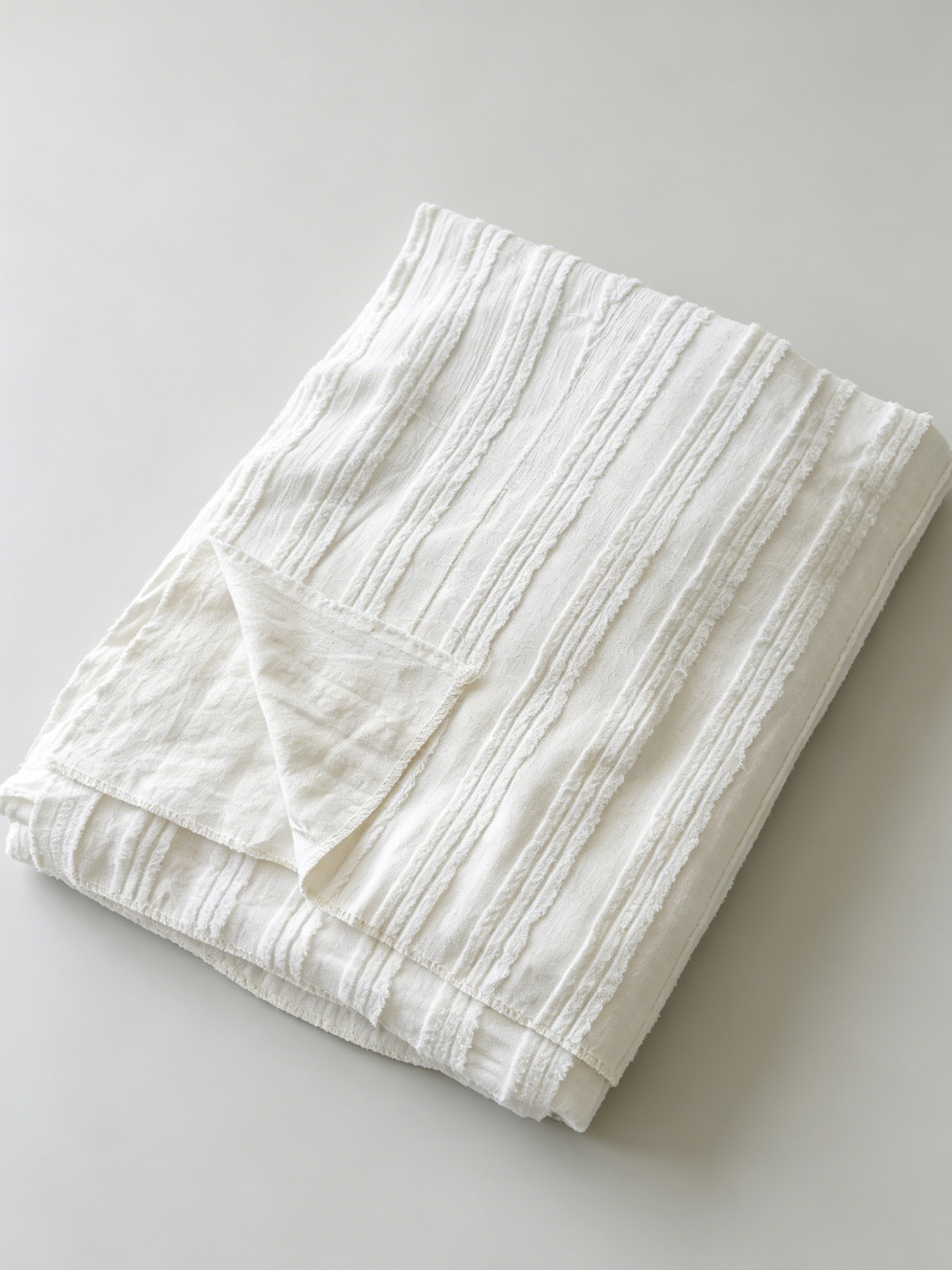 Bleached White Striped Fringed Linen-Cotton Throw | OEKO‑TEX & European Flax Certified