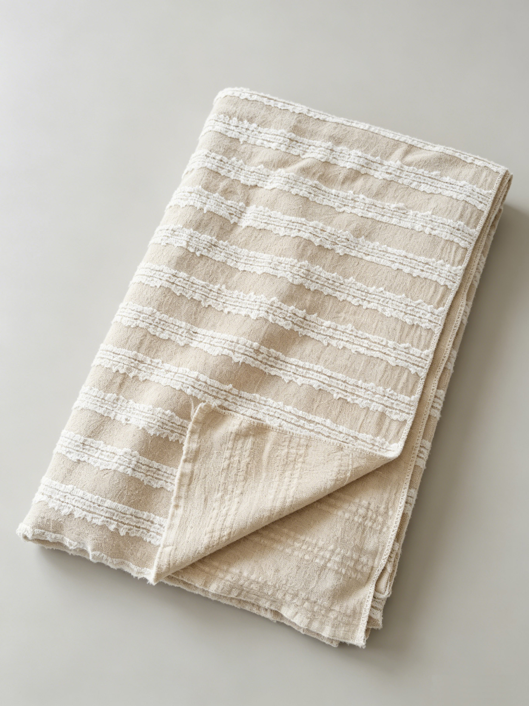 Natural Oatmeal Striped Fringed Linen-Cotton Throw | OEKO‑TEX & European Flax Certified