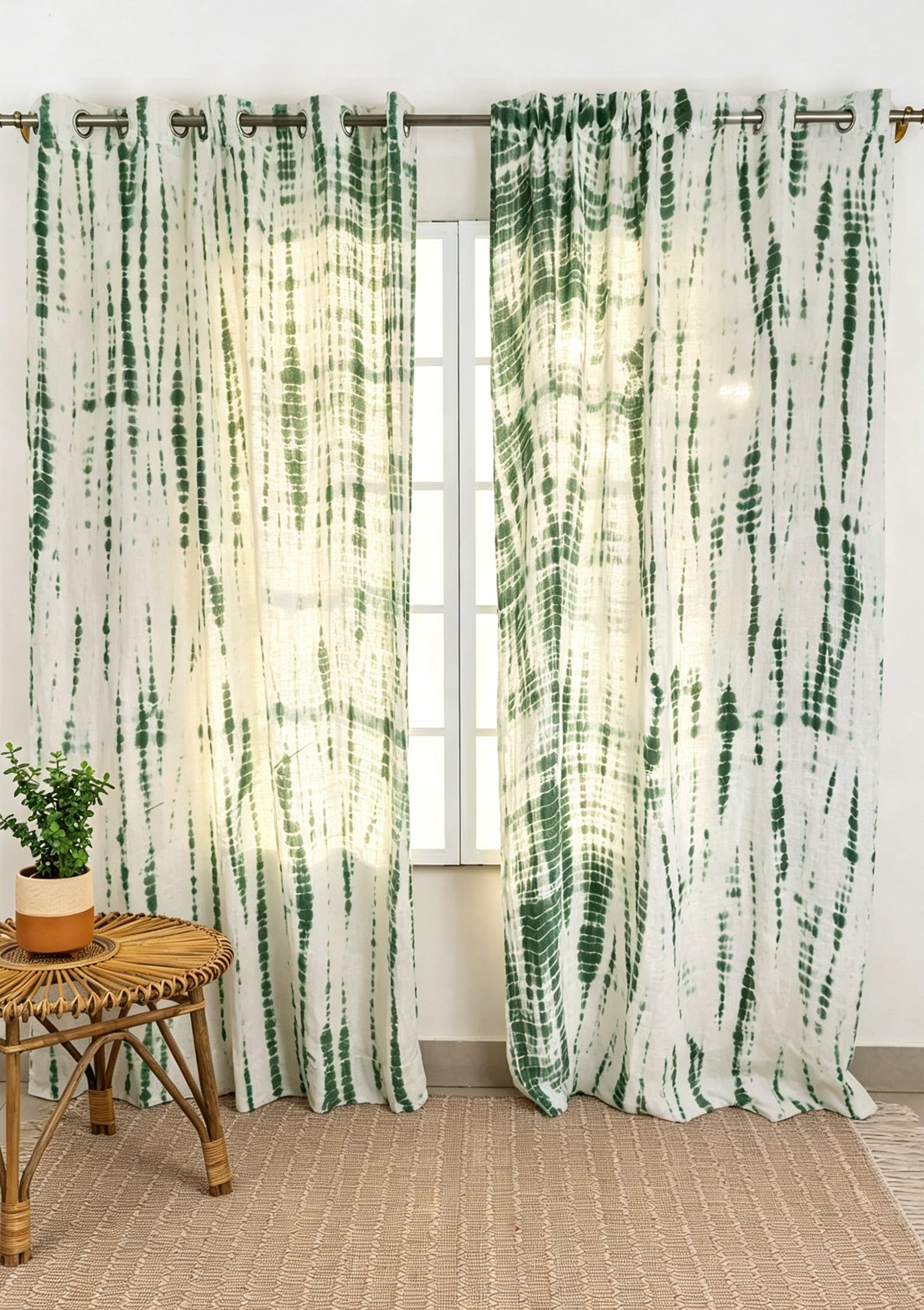 100% European Flax Linen Curtains | Green Tie Dye Washed OEKO-TEX Sheer
