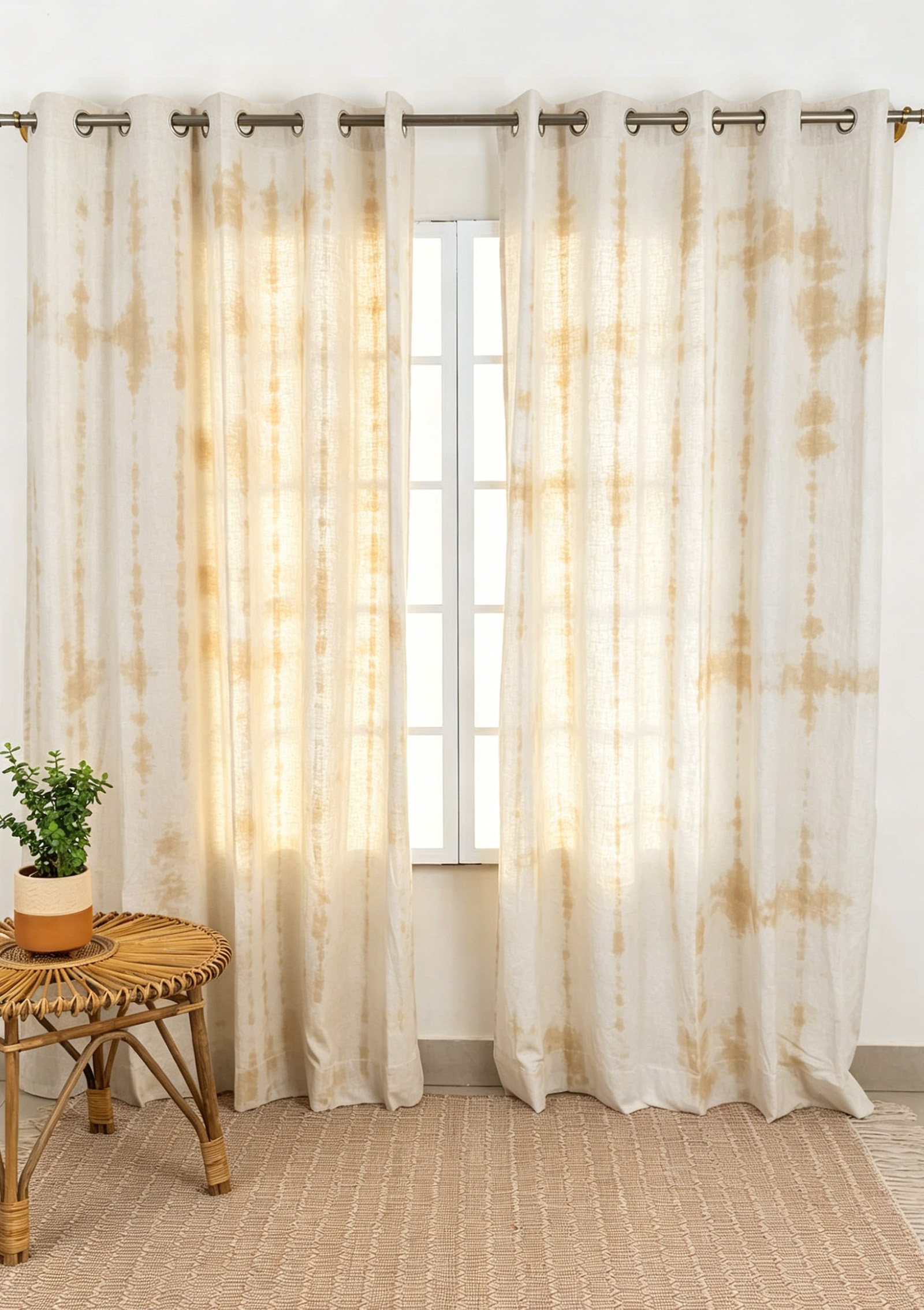 100% European Flax Linen Curtains | Yellow Tie Dye Washed OEKO-TEX Sheer
