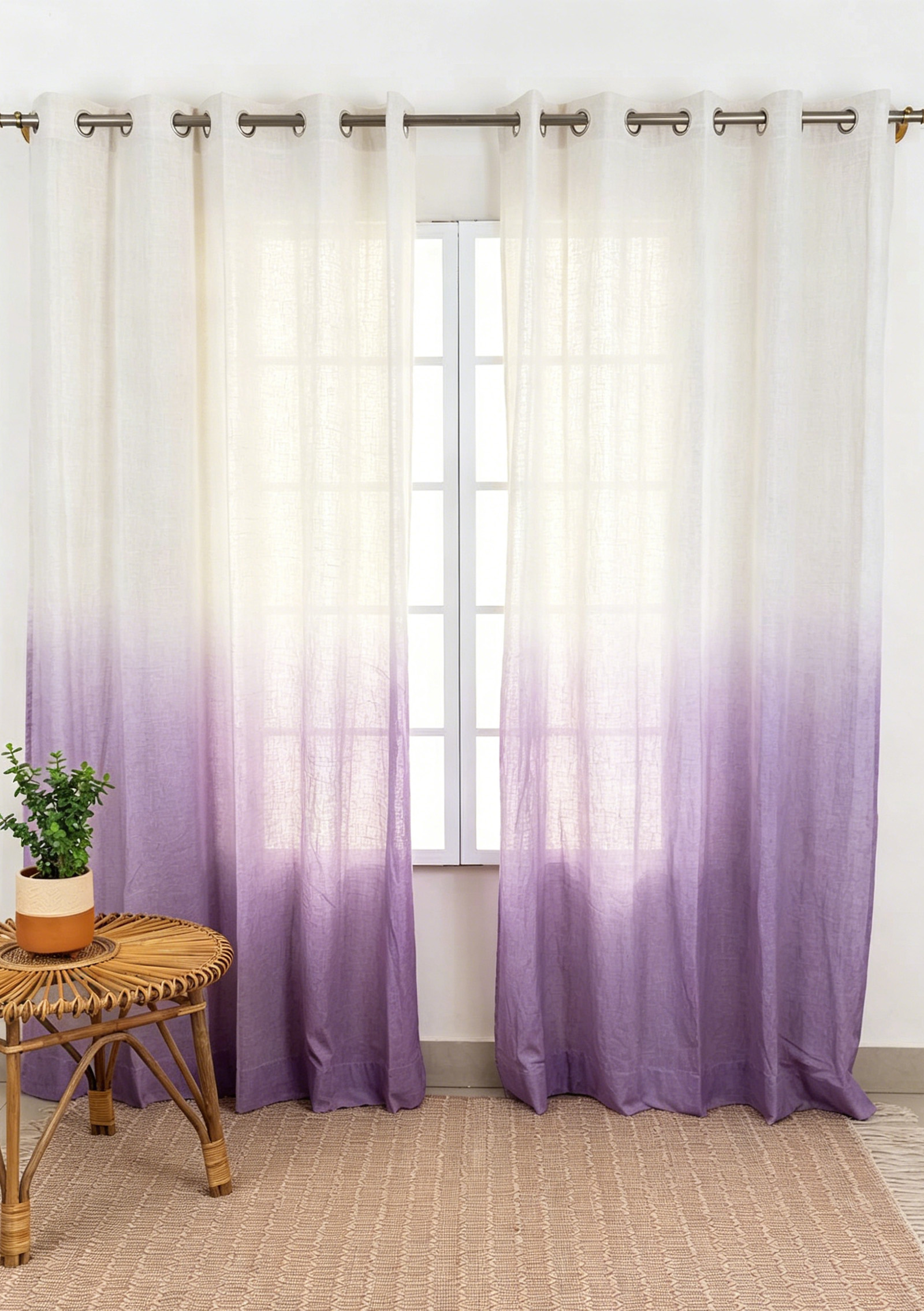 100% European Flax Linen Curtains | Purple Ombre Washed OEKO-TEX Sheer