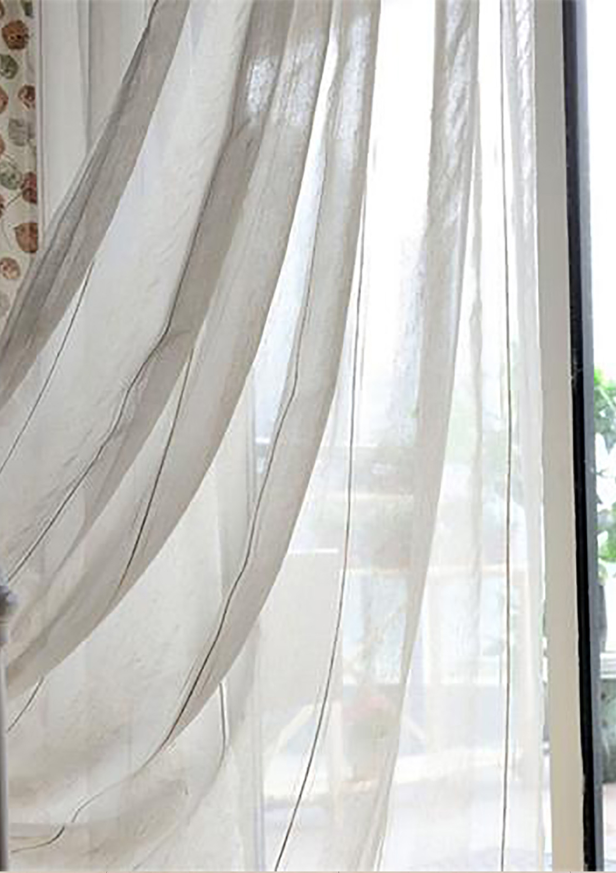 100% European Flax Linen Curtains | Black Pinstripe Washed OEKO-TEX Sheer 86gsm